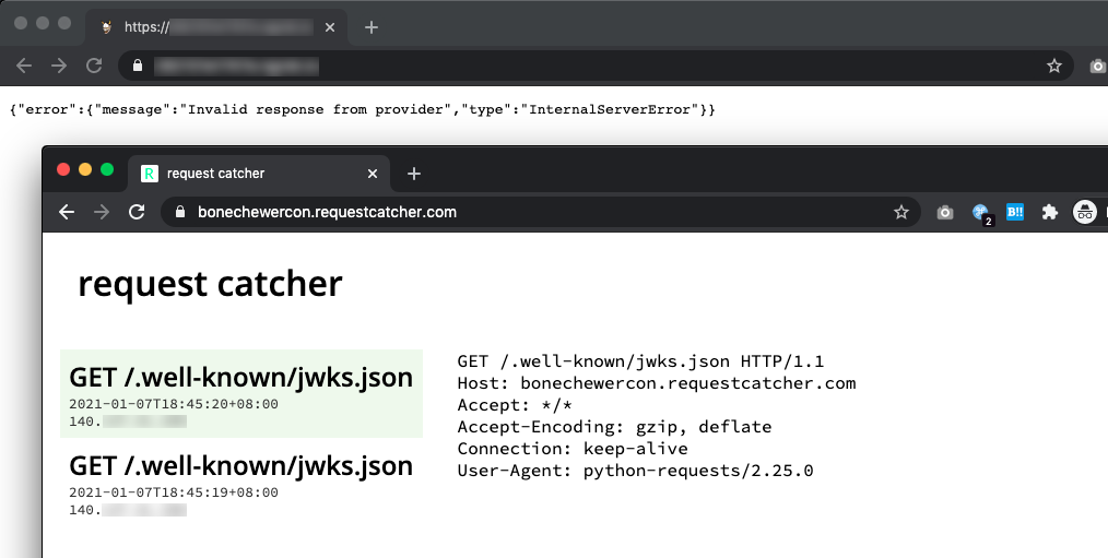 Request Catcher shows hit from the web server by Python requests module