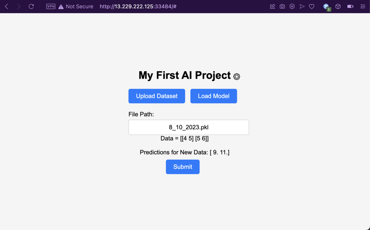 Index page of the My First AI Project challenge web app