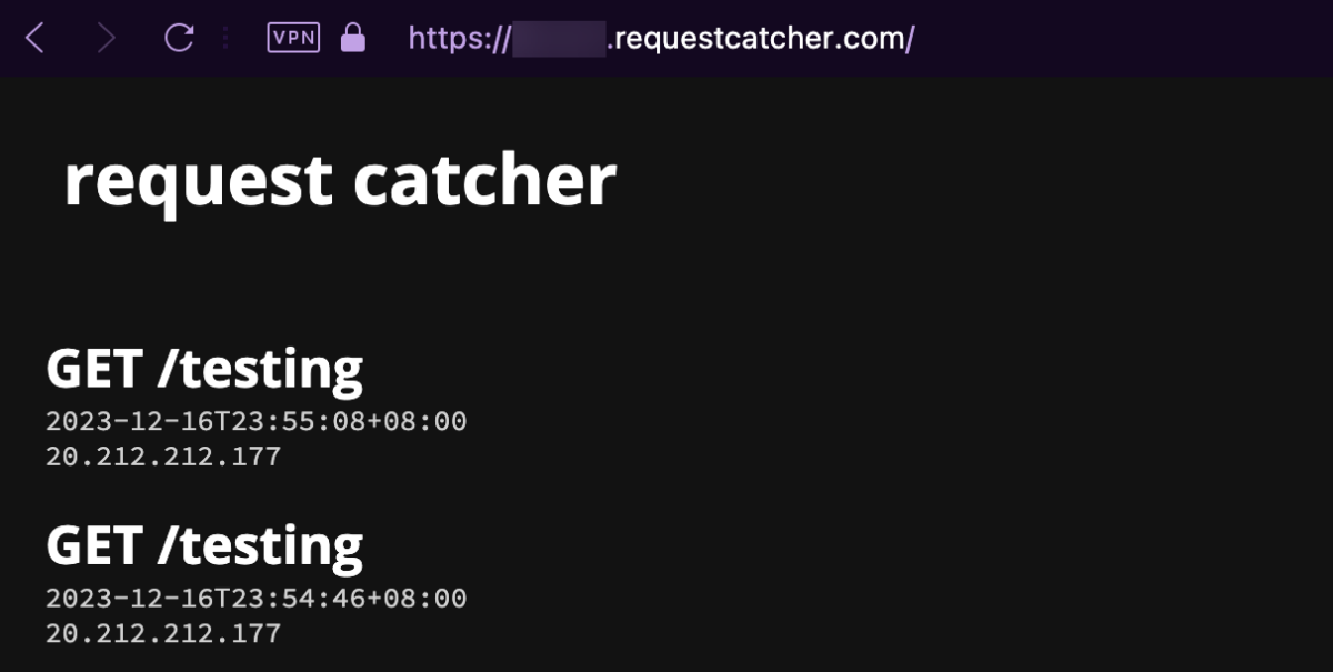 Hits from the challenge server on Request Catcher